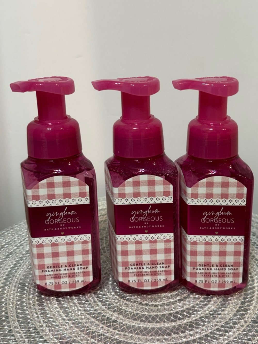 BBW Gingham Gorgeous Foaming Hand Soap Set of 3 NWT